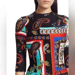 Alice + Olivia Delora Paisley Dress Black Multi Jersey Bodycon Sheath Dress. 4